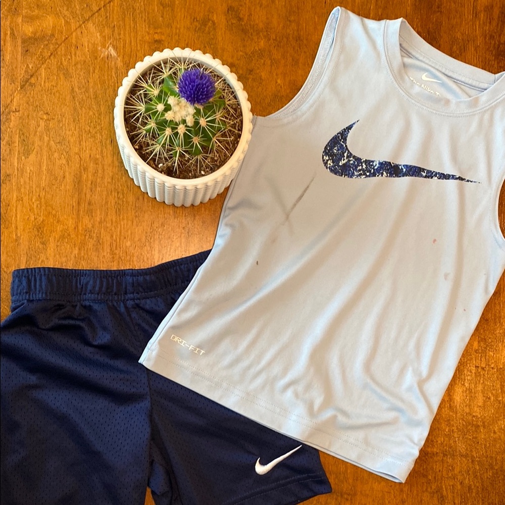 Nike Boys Dri-FIT Tank & Shorts Set Blue Size XS Athletic Outfit